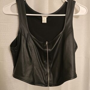 Black Faux Leather Zip-Up Tank Top